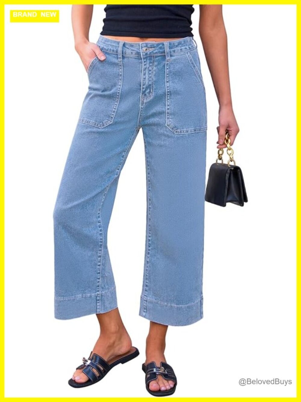 Women's High Waisted Wide Leg Stretchy Denim Capri Jeans Casual Summer
